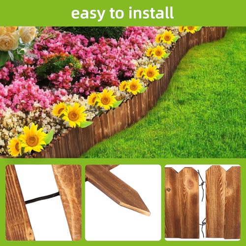 LINSHRY Wood Garden Edging Fence, Flower Bed Edging Borders, 8in H x 4ft L - size: 8in (H) x 4ft (L)