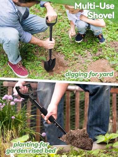 Shovel, Garden Shovels for Digging Gardening Heavy Duty, 31 inch Small Short Metal Shovel with D-Handle, Sharp Round Point Blade, Comfort Grip, Camping, Off Road, Soil, Kids Sand Beach Mini Spade Tool - color: Black