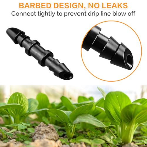 120 Pcs Drip Irrigation 1/4" Barbed Coupling Fittings, Drip System Parts Double Barbed Coupler Connectors Fits 1/4-Inch Drip Tubing Irrigation for Drip Line Sprinkler Systems Connection - size: 1/4" Coupler-120P