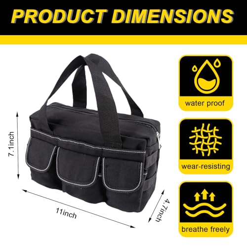 Small Tool Bag, Close Top Wide Mouth Tool Organizer Bag, Large Tool Bags - color: Black-1, size: 12 Inch
