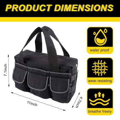 Small Tool Bag, Close Top Wide Mouth Tool Organizer Bag, Large Tool Bags - color: Black-1, size: 12 Inch