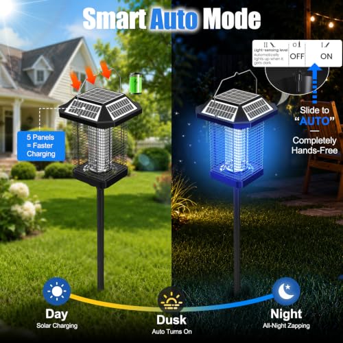 Solar Bug Zapper Outdoor, 4500V USB Rechargeable UV Flying Insect Trap (Square) - size: Square