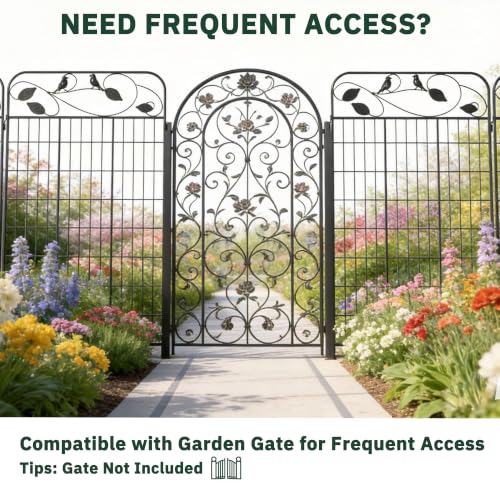 Decorative Garden Fence, 48in H x 27ft L Metal Animal Barrier Fence, Rustproof Dog Fence Outdoor, 12 Panels Sturdy No Dig Garden Border Fence for Flower Beds, Landscaping and Yard - size: 12 Panels-48in(H)x27ft(L)-Flat