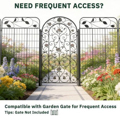 Decorative Garden Fence, 48in H x 27ft L Metal Animal Barrier Fence, Rustproof Dog Fence Outdoor, 12 Panels Sturdy No Dig Garden Border Fence for Flower Beds, Landscaping and Yard - size: 12 Panels-48in(H)x27ft(L)-Flat