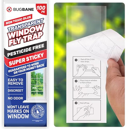Window Fly Traps Sticky, Fly Paper Indoor for Home, Non-Toxic, 100-Pack - size: 100pk