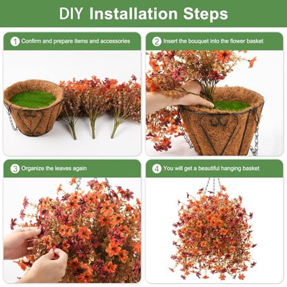 IINQCMY Artificial Flowers Fall Hanging Baskets Outdoors Fake Mums - color: Z Orange Brown