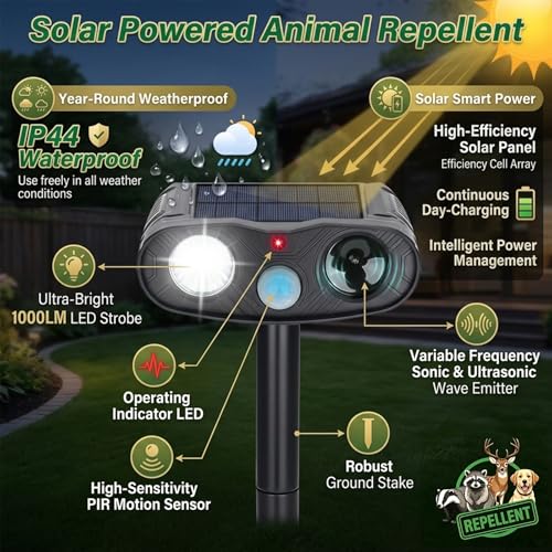 Sonic Fortress Pro Deer Repellent Device Outdoor with LED Flash 2 Packs