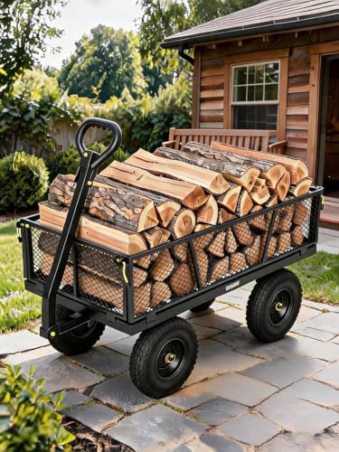 1200LB Heavy Duty Steel Garden Cart, Utility Wagon w/ 13" Tires, Mesh Sides - size: Black 1200LBS