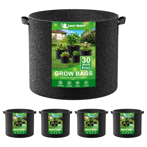 Land Guard 4-Pack Fabric Grow Bags 30 Gallon, Thickened Nonwoven Garden Pots, Growing Bags with Handles, Black - size: 30 Gallon