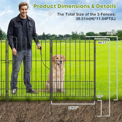 DurayLoly 5 Panels Garden Fence with Gate, 39.5" H Tall Animal Barrier - size: 5 Panels 39.51in (H) X 11.54ft (L)-With Gate