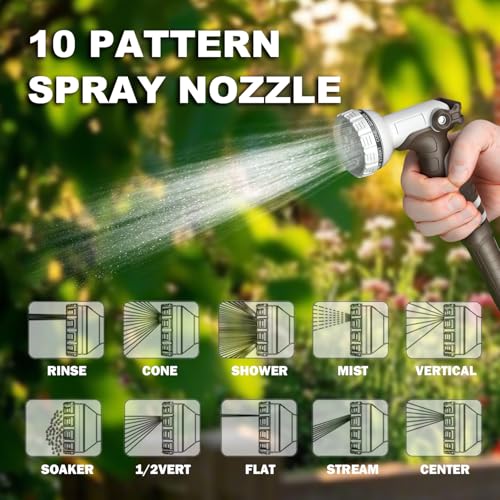 Retractable Garden Hose Reel, 1/2 in 120+6 ft, Heavy Duty Wall Mounted Water Hose Reel, Spring Power Automatic Rewind, Any Length Lock, 180° Swivel Bracket, 10 Pattern Spray Nozzle - size: 1/2" 120FT
