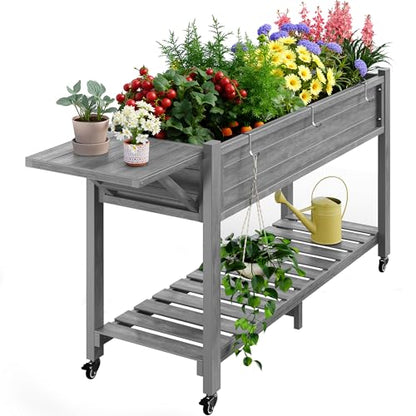 YEFU Raised Garden Bed with Legs, HIPS, Waterproof, 57x18x30in, Grey - color: Gray, size: All-in-One Rolling Planter(1PC)