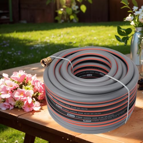 Garden Hose 25 ft 5/8,Rubber Water Hose Heavy Duty, Hybrid Durable Flexible Hose,Lightweight No Kink Hose for Outdoor Yard Lawn with Sprayer Nozzle and 3/4''Brass Solid Fittings - size: 25ft