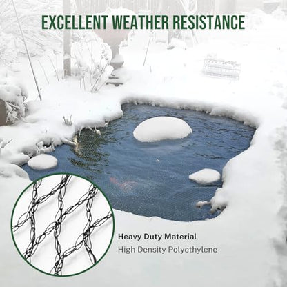 Pond Netting for Koi Ponds, 7 x 10ft Koi Pond Net Cover, Durable & Sturdy Pond Netting Cover for Leaves, Protect Koi Fish Against Herons, Raccoons, Cats & Predators, 12pcs Stakes Included - size: 7 × 10 ft