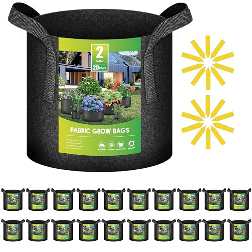iPower 20 Pack 2 Gallon Grow Bags, Garden Planting Nonwoven Fabric Pots with Reinforced Handle, Heavy Duty and Aeration Planter Pot for Tomato, Fruits, Vegetables and Flowers - color: 2 Gallon Black, size: 20 Pack