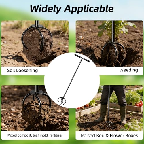Garden Twist Tiller Cultivator, Manual Hand Tiller Garden Claw Heavy Duty, Lawn Aerator Soil Lossener with Steel Tines and Ergonomic Handle for Garden Bed and Plant Box