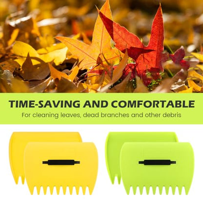 2 Sets Leaf Scoops Hand Rakes with 2 Pairs Gloves, Large Lightweight Plastic Leaf Grabbers for Picking Up Leaves, Lawn Debris, Grass Clippings, Garden Yard Waste and Trash