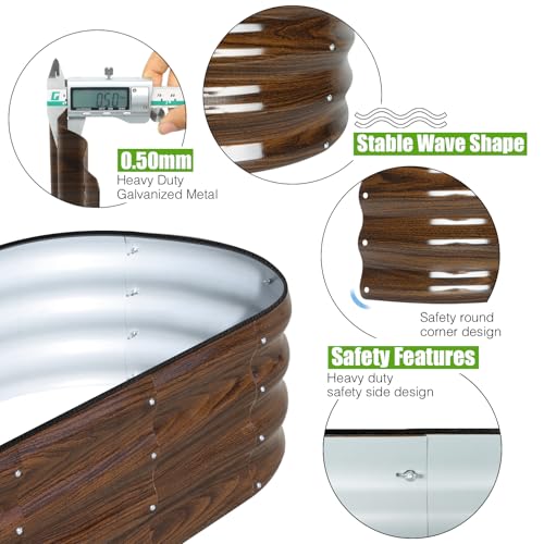 SnugNiture Galvanized Raised Garden Bed, 4x2x1ft Oval Metal Planter Box for Planting Outdoor Plants Vegetables - color: Brown, size: 4x2x1 ft