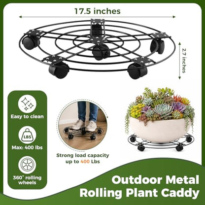 3 Packs 13.5" Large Metal Plant Caddy with Wheels Iron Metal Rolling Plant Stands Heavy-duty Plant Roller Base Pot Movers Indoor Outdoor Plant Dolly with 5 Casters Plant Trolley Coaster Holder - size: 13.5" - 3 packs