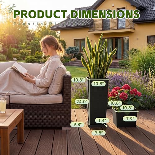 Devoko Resin 24'' Tall Planters, Large Taper Outdoor Planter - color: Black, size: 24" With Trays