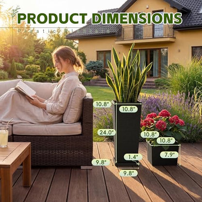 Devoko Resin 24'' Tall Planters, Large Taper Outdoor Planter - color: Black, size: 24" With Trays