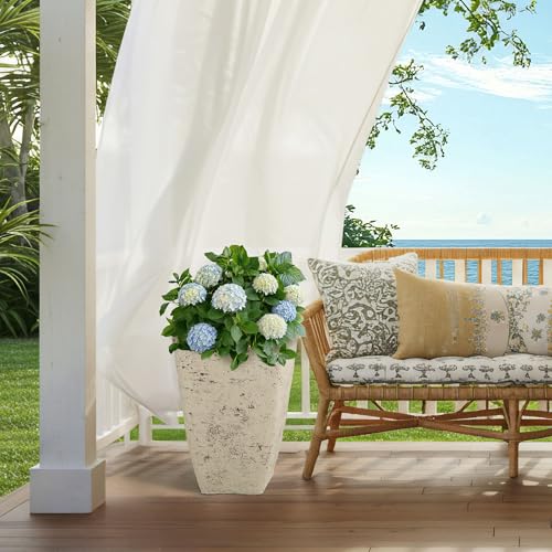 2-Pack 19" Country White Resin Square Planters with Drainage Hole - color: 19"h-ivory Rustic Stone