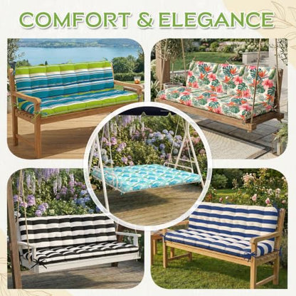 Oxford Fabric Swing Cushions with Backrest & Tie Straps for Patio Bench - color: Teal Stripe