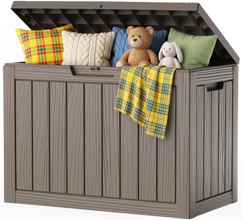 Outdoor Storage Box, 60 Gallon Waterproof Resin Patio Deck Box - color: Grey, size: 60 Gal