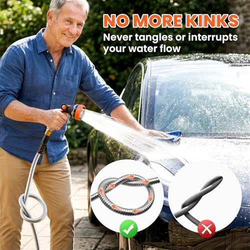 Cesun 75 ft Metal Garden Hose with 10 Function Nozzle, 75 foot x 5/8" - size: 75ft Male to Female