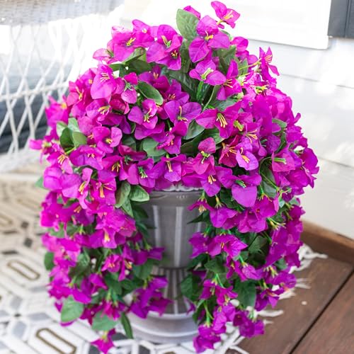 2 PCS Bougainvillea Artificial Hanging Flowers Plants for Outdoors, Purple - color: Purple