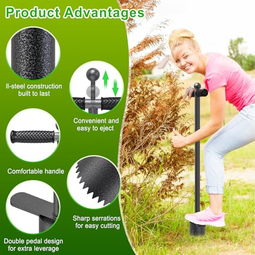 Dolibest Sod Plugger Tool, Grass Plugger Tool with Dual Pedals, Bulb Planter W/Sharp Serrations and Non-Slip Soft Grip Handle, for Lawn Planting Bulbs and Grass Repair (No Assembly) - color: Black G- 3'' depth
