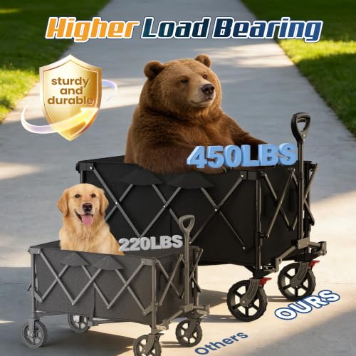 Wagons Carts Foldable,Collapsible Wagon with Wheels,450LBS Heavy Duty Beach Wagon Cart - color: Blue