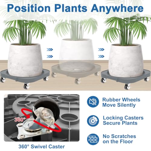 2 Pack 11'' Heavy Duty Rolling Plant Caddy with Wheels, Dark Grey - color: Dark Grey