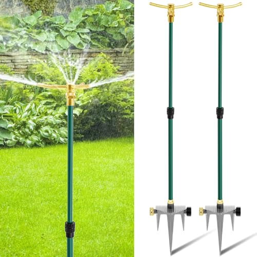 Hicarer 2 Pack 3 Arm Garden Sprinkler, 360° Rotating Garden Sprinkler, Capable of Sprinkling High Rise Lawns, Large Area Lawn and Garden Irrigation System for Small Lawn Garden Yard