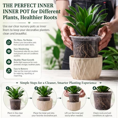 OUPSAUI 20 Pack 5 Inch Clear Nursery Pots for Plants, Clear Plastic Plant Pots with Drainage Holes, Flexible Nursery Pots Variety Pack, Seedling Planter Seed Starter Pots (5 Inch) - size: 5 INCH