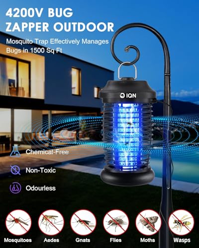 Bug Zapper Outdoor, Electric Plug-in Mosquito Zapper with 15W UV Light - color: Matte Black