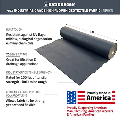 Sandbaggy Non Woven 8 oz Geotextile Landscape Fabric | Toughest on the Market | Weed Mat, Ground Cover, Garden Tarp, French Drains, Rip Rap, Retaining Walls (3 ft x 300 ft Roll) - size: 8 oz - 3 ft x 300 ft Roll