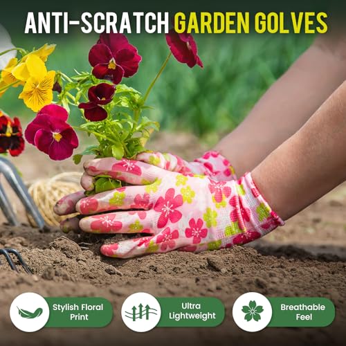 6 Pairs Gardening Gloves for Women - Breathable Rubber Coated Garden Gloves, Multi-purposes Gardening Gloves - color: Pink / Blue / Cyan / Red / Blue / Purple
