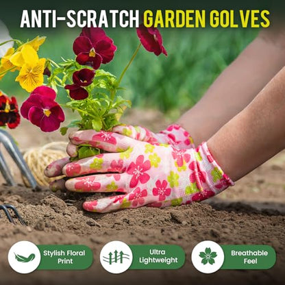6 Pairs Gardening Gloves for Women - Breathable Rubber Coated Garden Gloves, Multi-purposes Gardening Gloves - color: 6 Pairs Green/Purple/Black