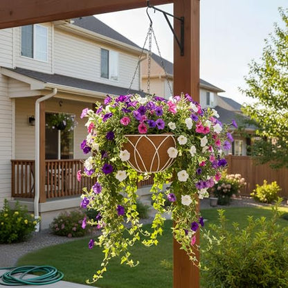 HOSY 2-Pack 12-in Hanging Metal Planter Baskets with Coconut Fibre Liner - color: Petals - White
