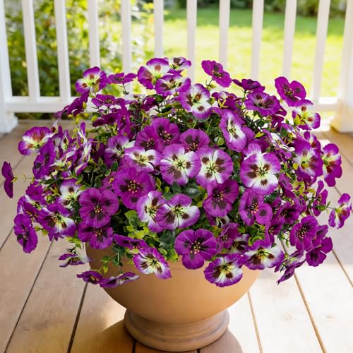 Artificial Flowers for Outdoor Faux Pansies Fake Flowers Plants,12 Bundles - color: Light Purple Red Lotus