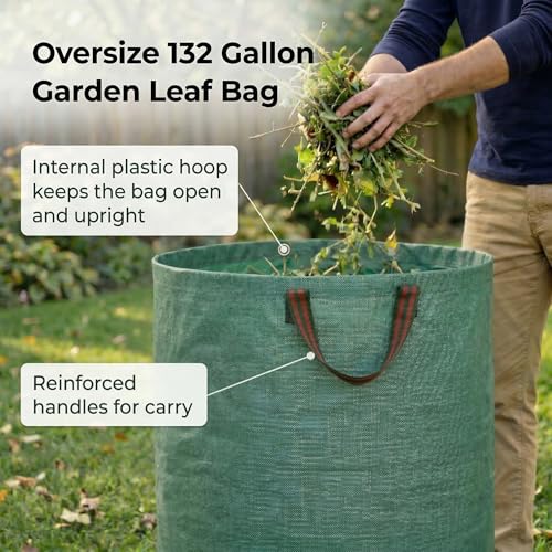Gardzen 2 Pack 132 Gallon Yard Waste Bags Reusable Heavy Duty - size: 132 Gallon - 2 Pack