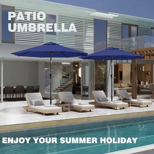 AreShark 9FT Outdoor Patio Umbrella with Tilt and Crank, Navy - color: Navy, size: 9ft