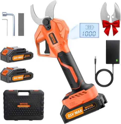 Electric Pruning Shears, 2.56-Inch Cut, 2 Batteries & Spare Blades - color: Orange