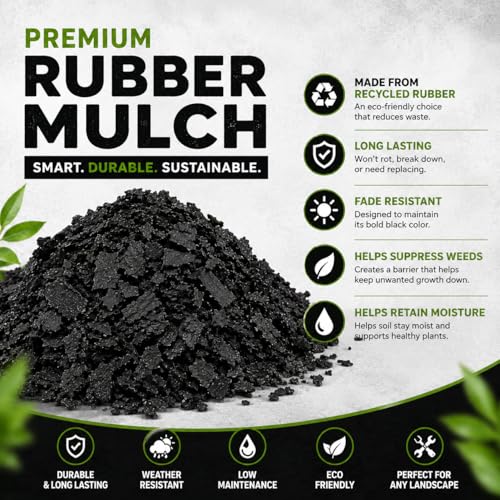 Premium Black Rubber Mulch 4 QT – Long Lasting Decorative Landscaping Ground Cover, Recycled Rubber Chips for Gardens, Flower Beds, Plants & Pathways, Fade Resistant Outdoor Mulch