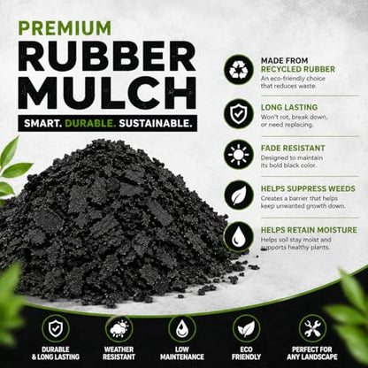 Premium Black Rubber Mulch 4 QT – Long Lasting Decorative Landscaping Ground Cover, Recycled Rubber Chips for Gardens, Flower Beds, Plants & Pathways, Fade Resistant Outdoor Mulch