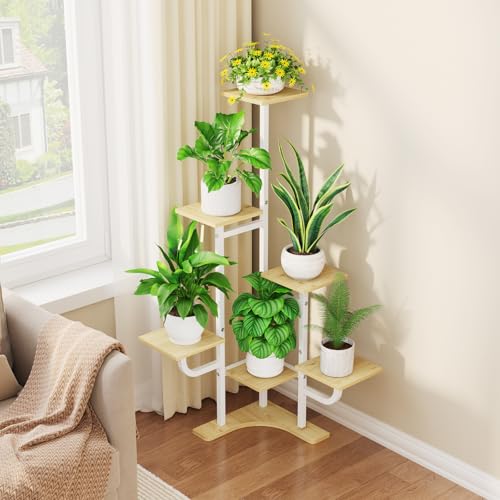 Homsorout Corner Plant Stand with Grow Light - 6 Tier Plant Stand Indoor Square Metal Plant Shelf with Adjustable Light, Plant Organizer for Living Room, Garden, Home Decor, Maple - color: Square-Maple-with Lights