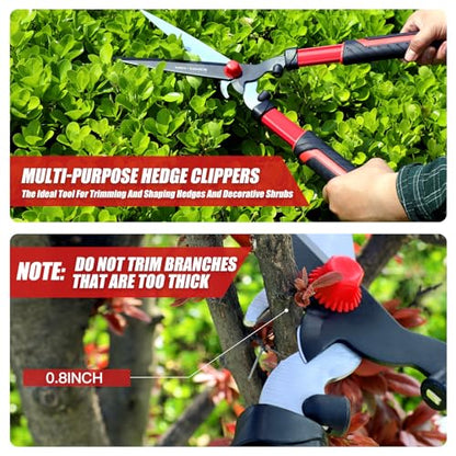 Garden Hedge Shear with Bypass Shear,Garden Hedge Trimmer with Shock Absorbing Cushion,Hedge Clipper for Trimming Border,Bush