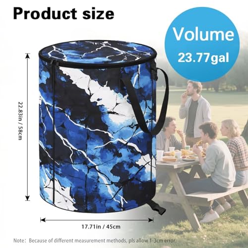 BIGCARJOB Blue Camo Large Trash Can with Lids, Camping Trash Can Collapsible Garbage Cans Water Resistant Garbage Bin Storage for Outside, 22.83x17.71 in - color: Blue Camouflage