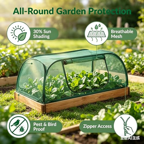 1Pack Raised Garden Bed Covers, Pop Up Mesh Plant & Vegetable Cover,30% Sunblock Plant Shade Tent, Outdoor Planter Protection, Sun & Insect Guard - color: Green